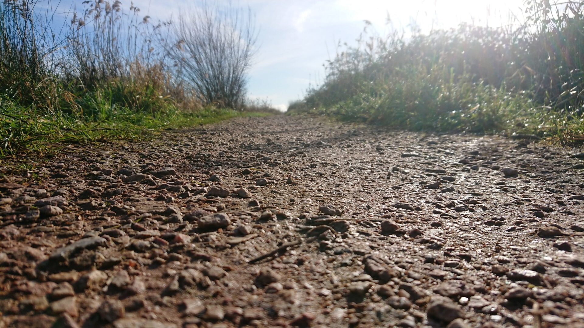 The barefoot sub walked along this gravel path in One step at a time is good walking