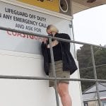 The barefoot sub with her breasts out at the lifeguard station (2)