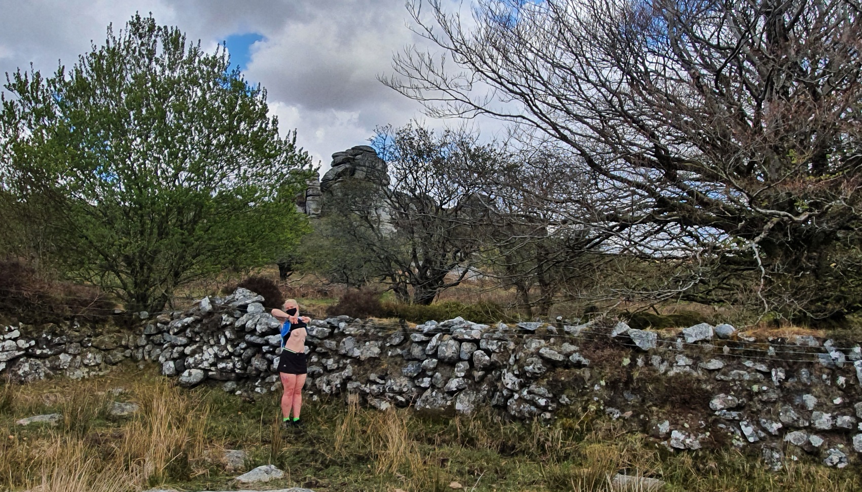 The barefoot sub, topless at a boundary wall and vixen tor.