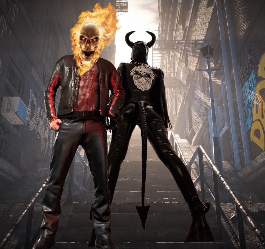 elust 143 header image shows Oz and Milday dressed up for torture garden in leather and latex respectively.