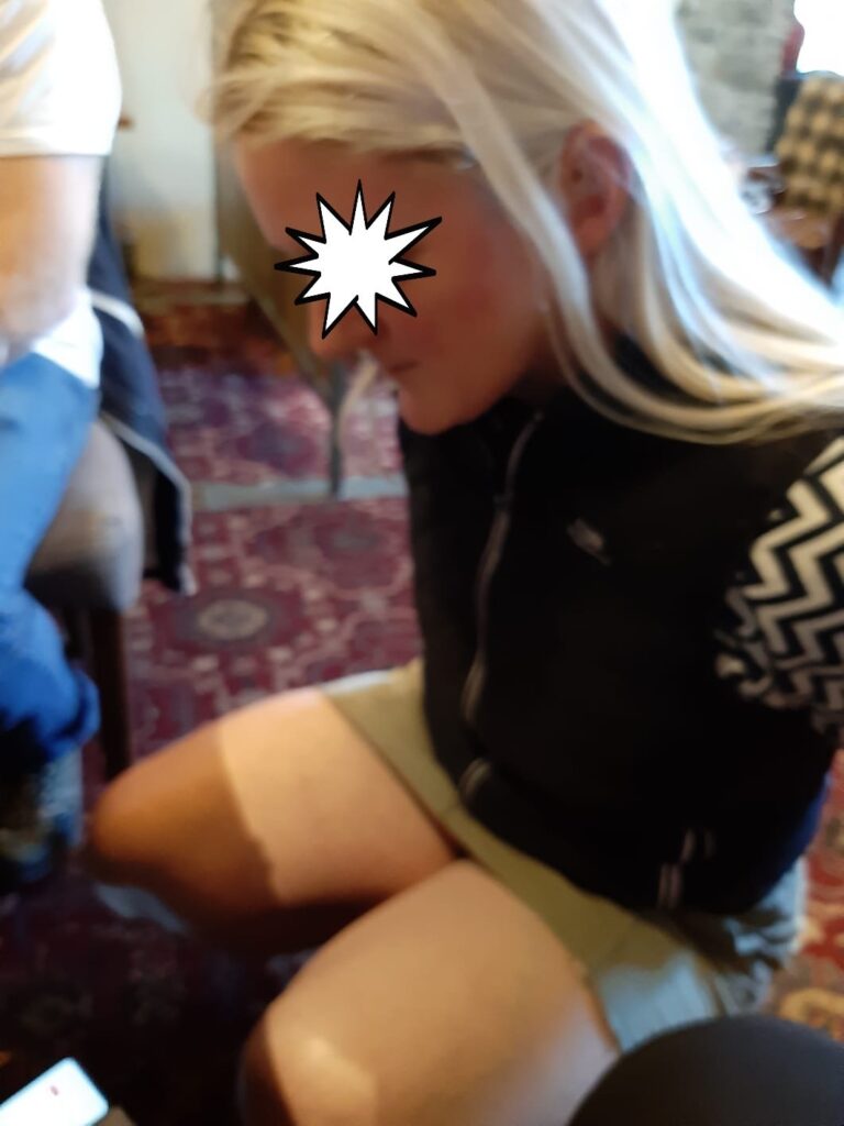 celebrate amazing people header shows the barefoot sub, fully dressed, crouching down in a pub with my arms behind my back. 