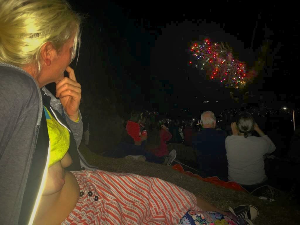 Special effects header shows me reclining, with my boobs discretely exposed, watching the fireworks.