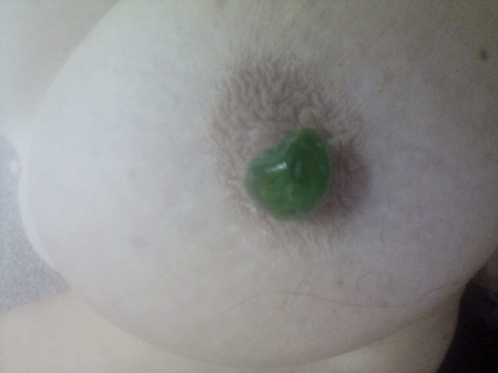 Cherry pop: Guest breast with green cherry covering nipple