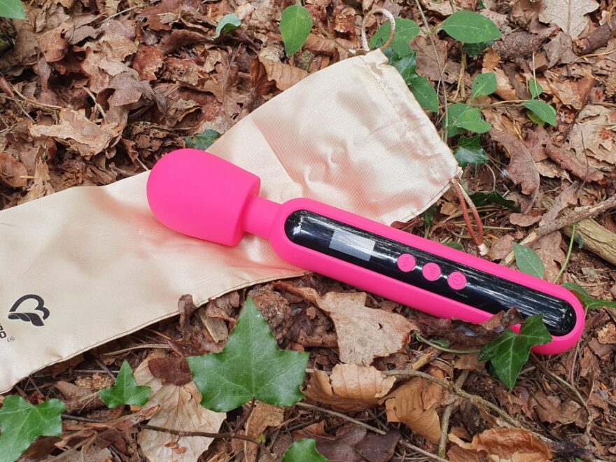 Hot pink wand on the forest floor, ready for a wank out in the wild