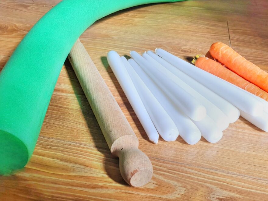 Everything in this picture has been used as a dildo, left to right: pool noodle, rolling pin, taper candles, carrots.